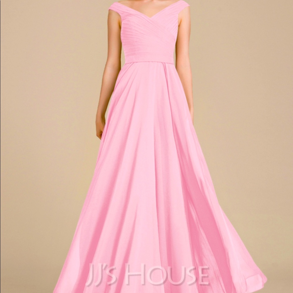 Off the shoulder A-line chiffon pink dress